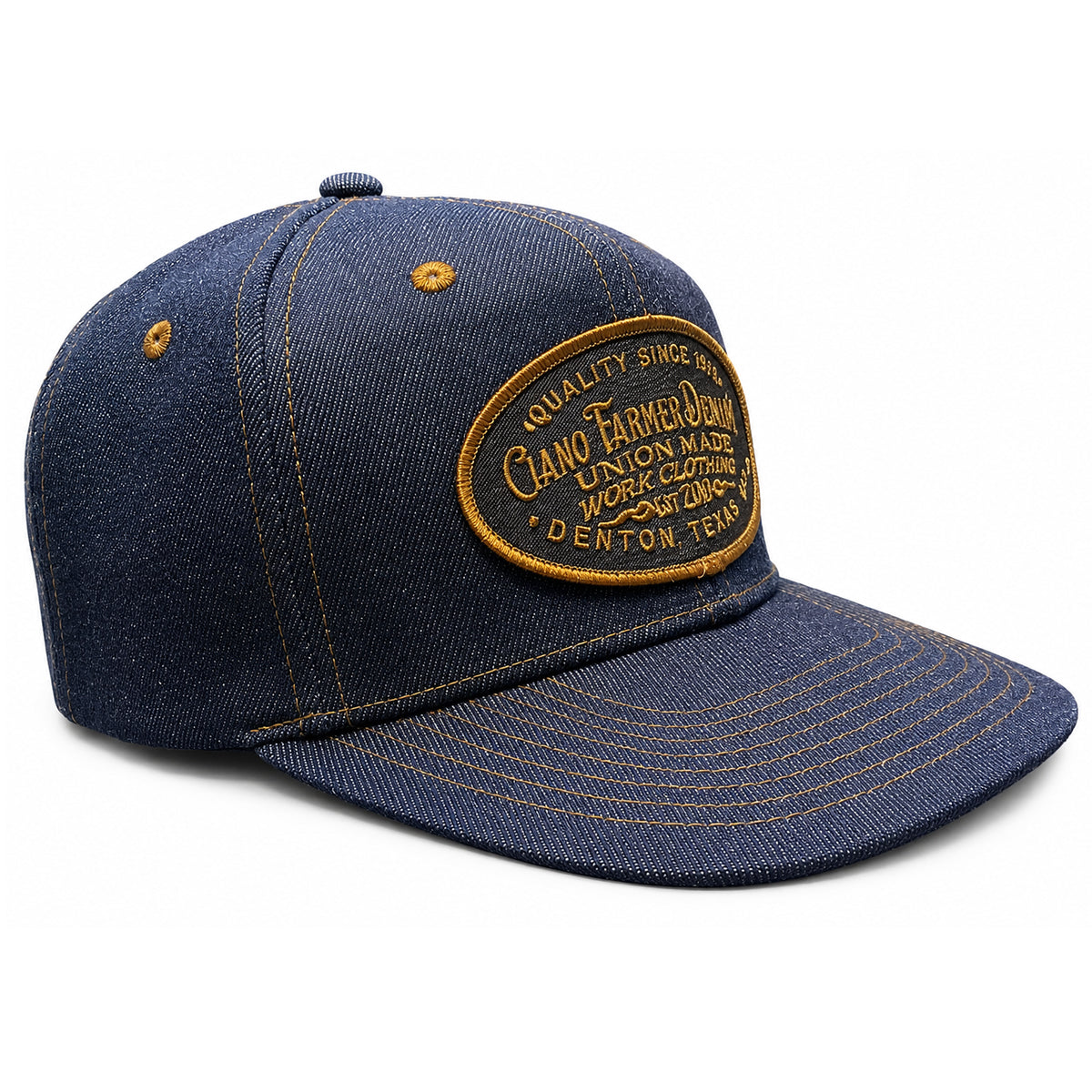 14oz Cone Mills Denim Snapback HAT CFDCo Shop Patch - Mid Crown