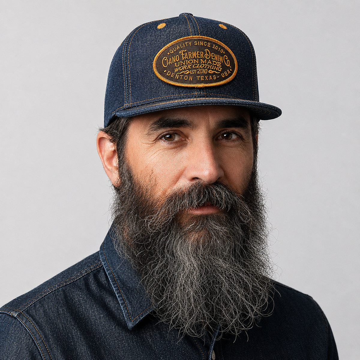 14oz Cone Mills Denim Snapback HAT CFDCo Shop Patch - Mid Crown