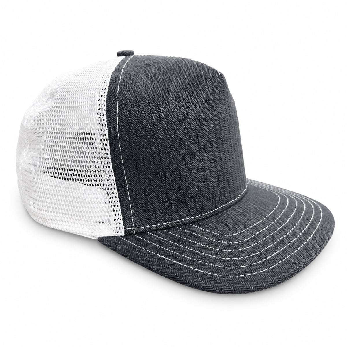#GHRR 13oz Japanese Grey Herringbone Mesh Snapback HAT 5 Panel - Mid Crown