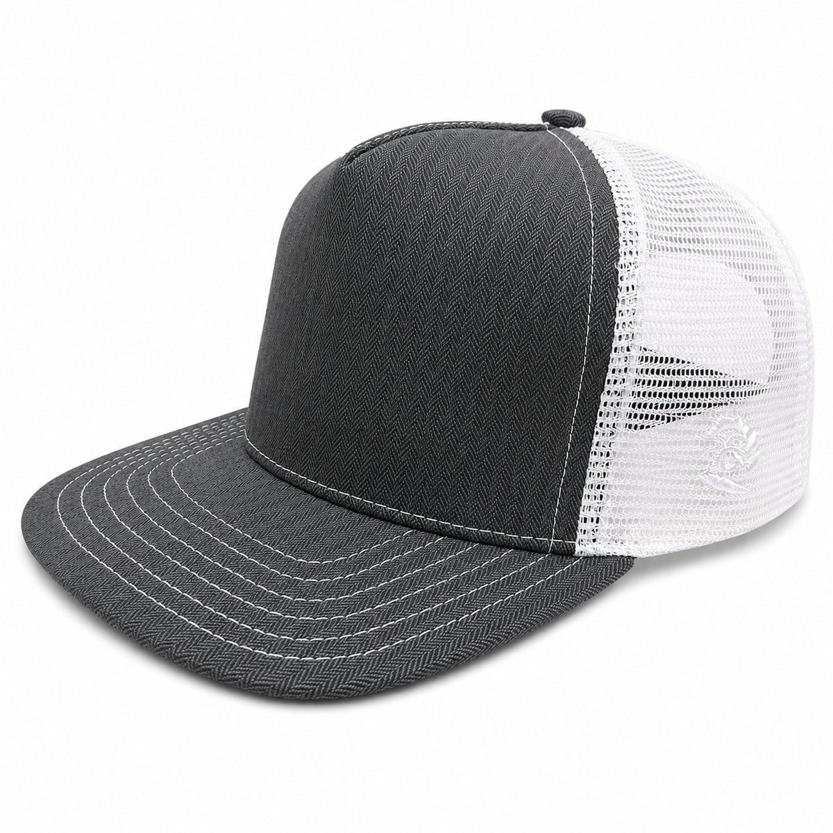 #GHRR 13oz Japanese Grey Herringbone Mesh Snapback HAT 5 Panel - Mid Crown