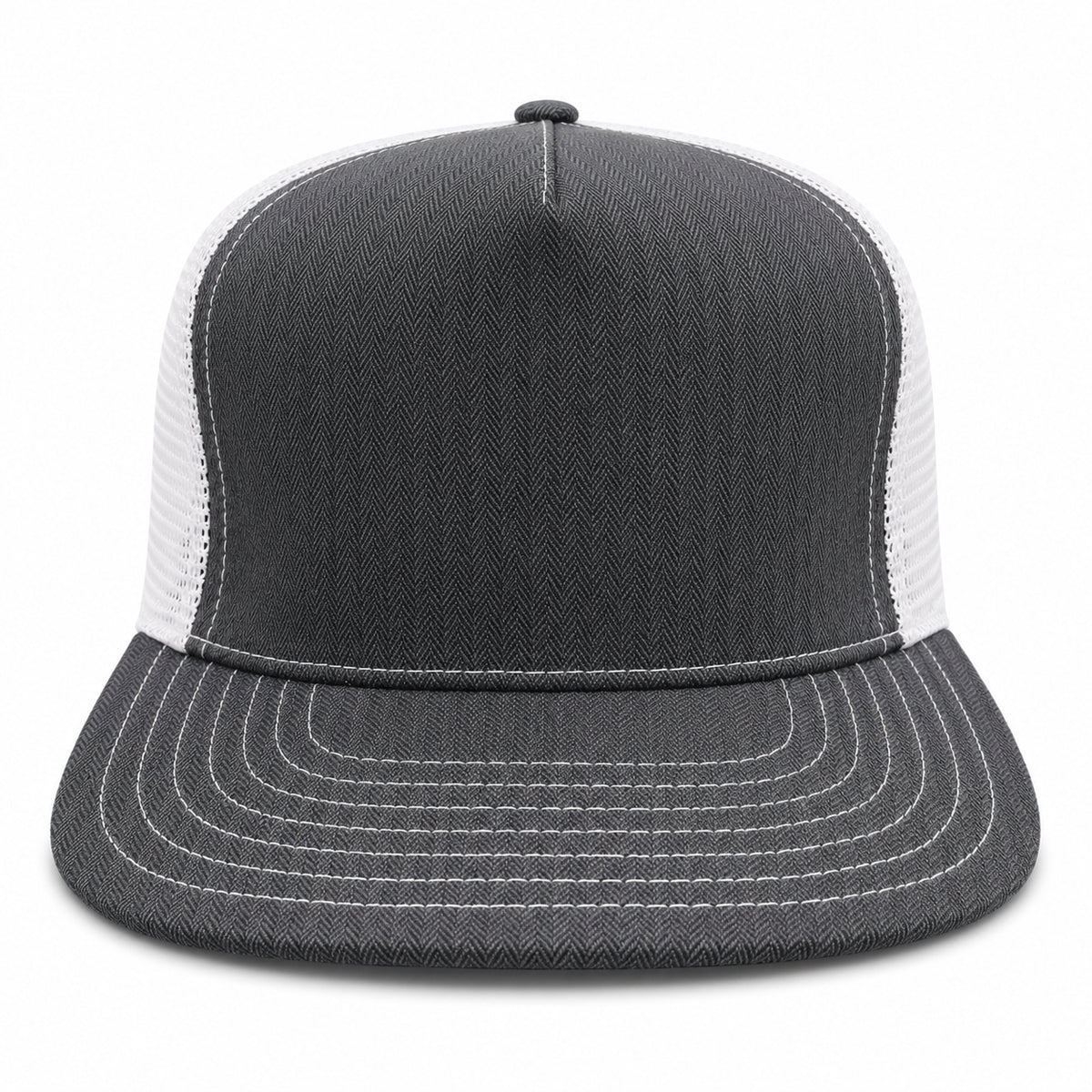 #GHRR 13oz Japanese Grey Herringbone Mesh Snapback HAT 5 Panel - Mid Crown