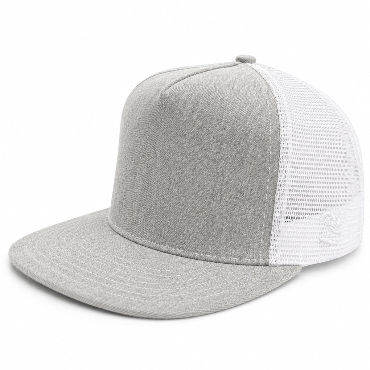 #GYM 14oz Japanese Grey Heather Mesh Snapback HAT 5 Panel - Mid Crown