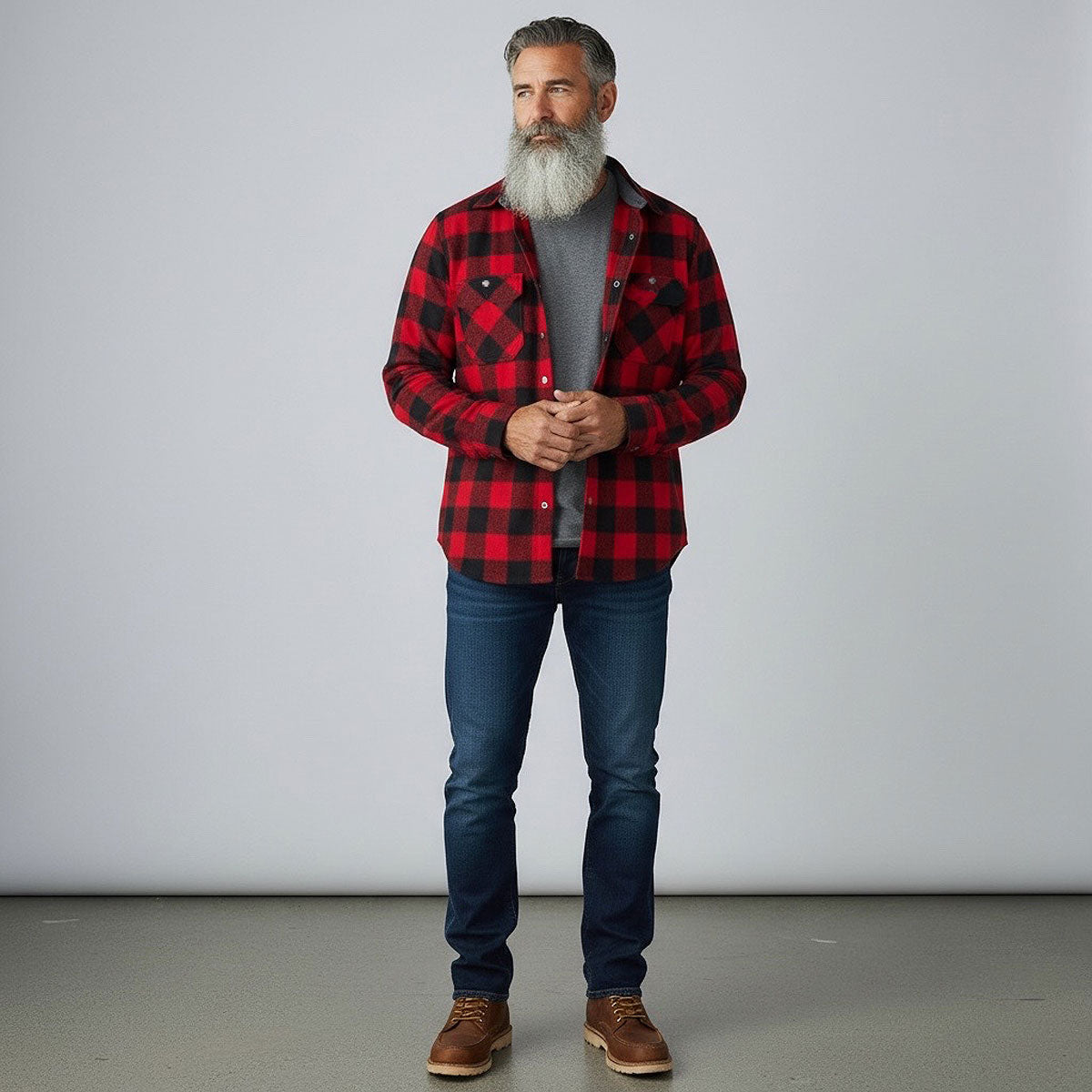 #060 20oz USA Wool Work Shirt Red and Black 2" Buffalo Check