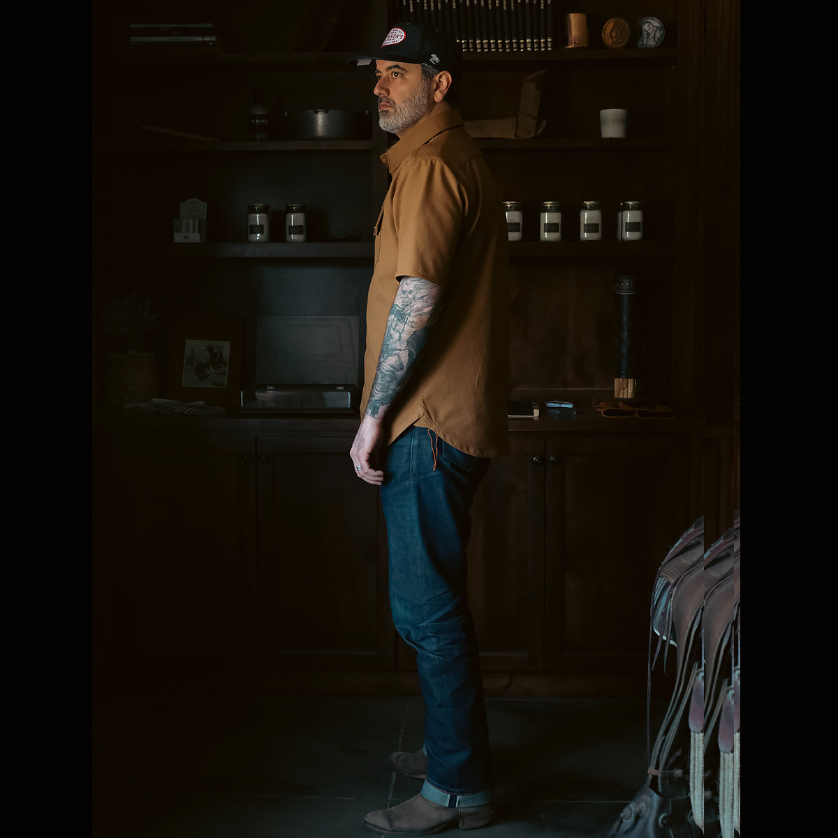 #131 10oz Duck Canvas Ochre BROWN Saw Tooth Work Shirt Short Sleeve