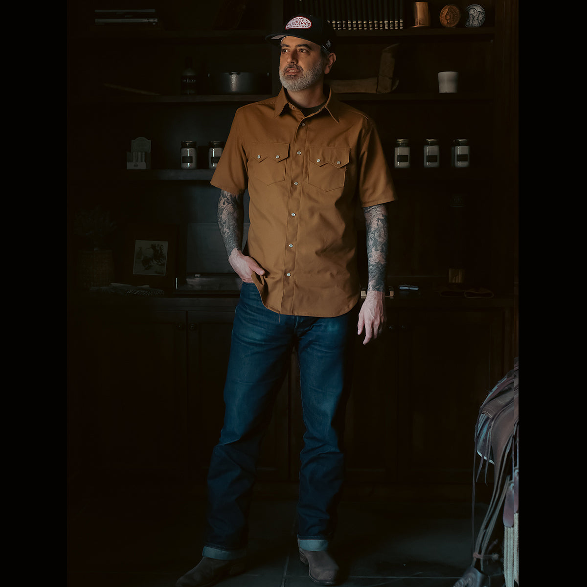 #131 10oz Duck Canvas Ochre BROWN Saw Tooth Work Shirt Short Sleeve