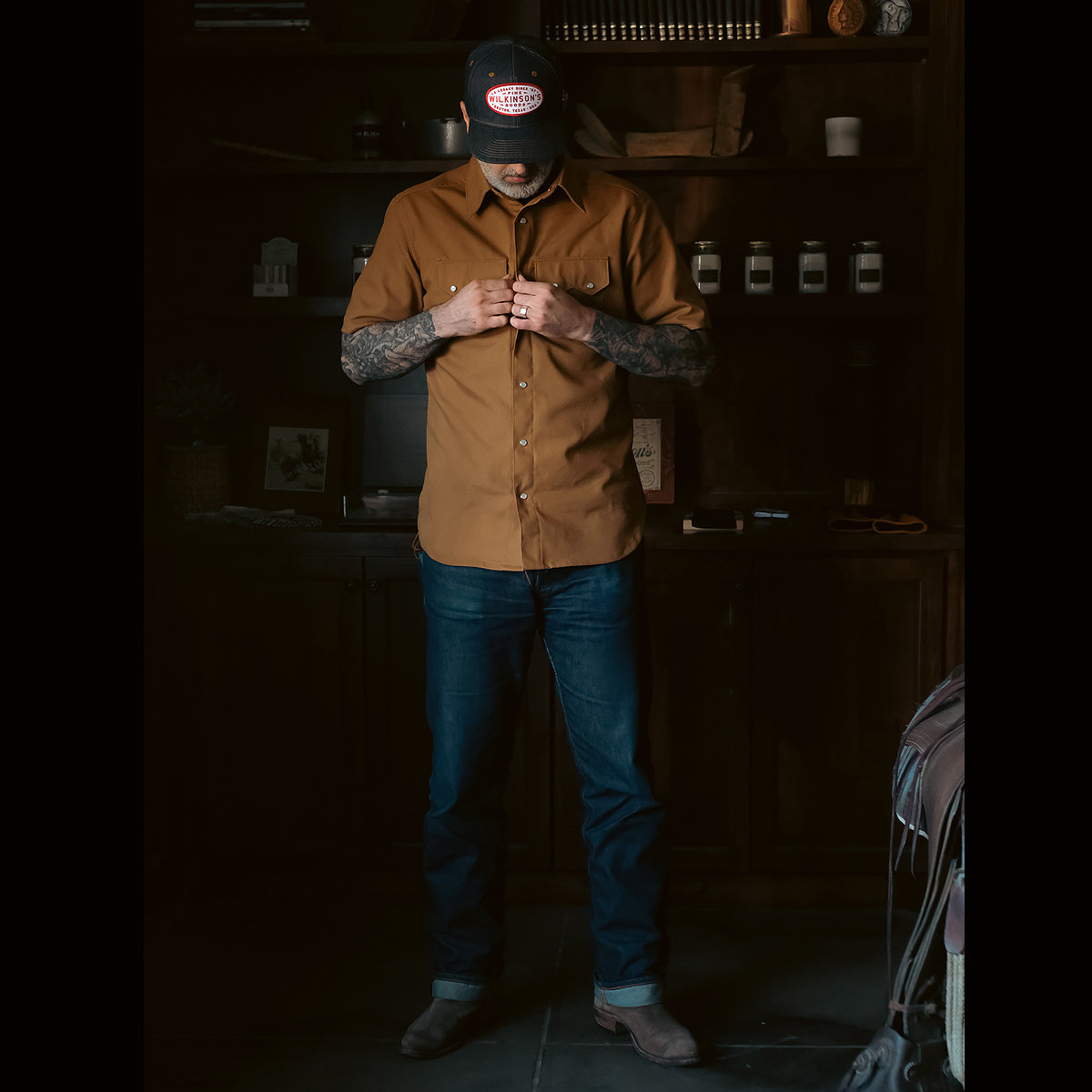 #131 10oz Duck Canvas Ochre BROWN Saw Tooth Work Shirt Short Sleeve